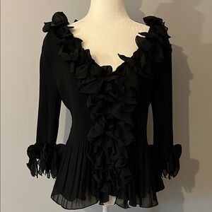 Fabulous ruffle embellished zip front blouse